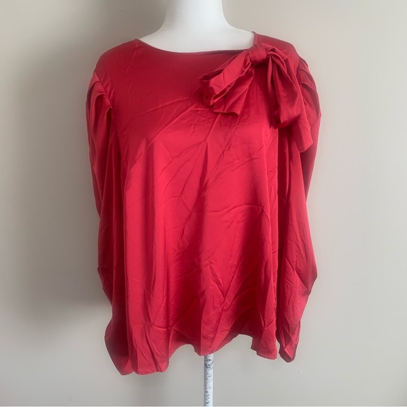 Eloquii Tops - Eloquii Satin Long Sleeve Bow Gathered Blouse